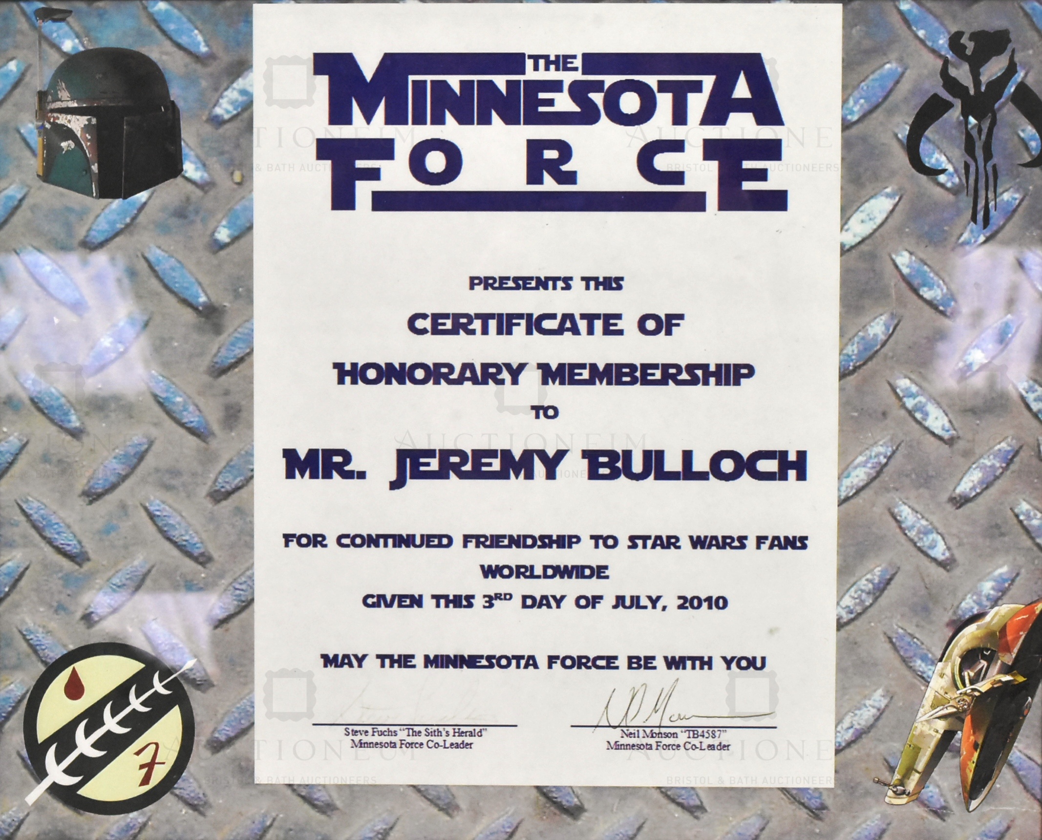 ESTATE OF JEREMY BULLOCH - FAN APPRECIATION PLAQUE - Bild 2 aus 3