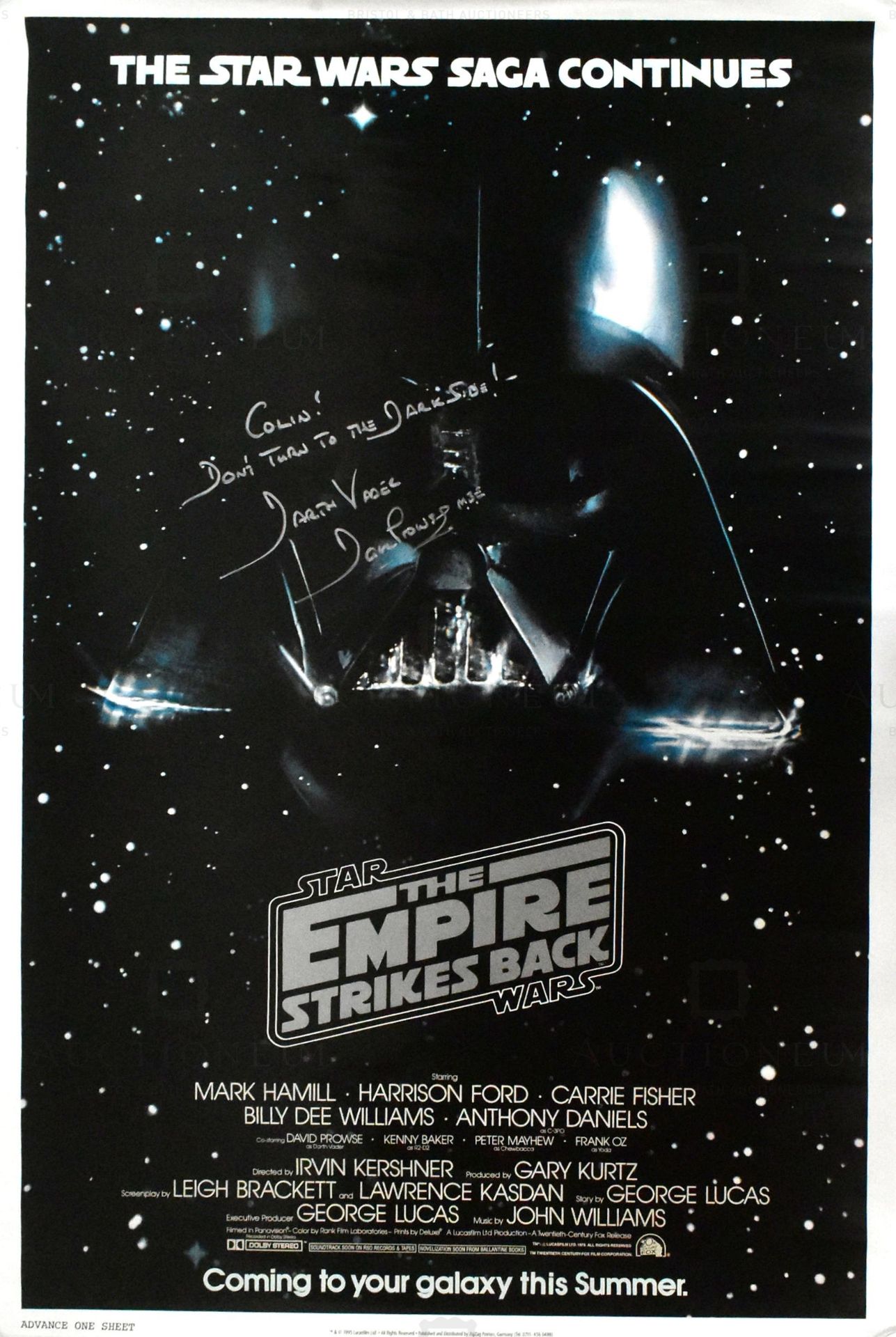ESTATE OF DAVE PROWSE - STAR WARS - ESB - SIGNED ONE SHEET POSTER