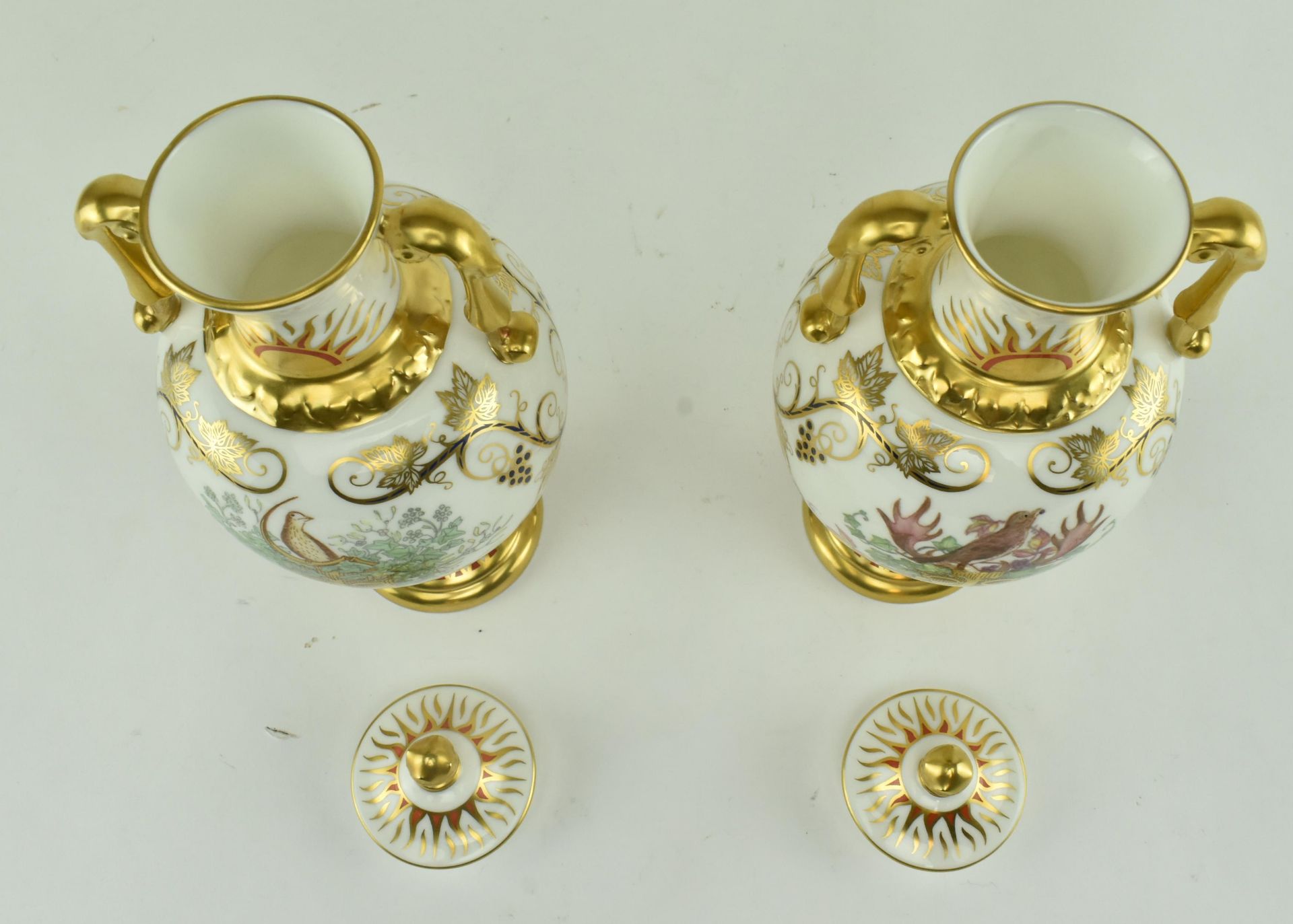 PAIR OF CONTEMPORARY ROYAL CROWN DERBY URNS / VASES - Image 4 of 7