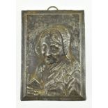 19TH CENTURY BRONZE PLAQUE OF A LADY HOLDING A BOOK