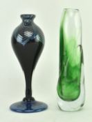 VINTAGE OKRA GLASS PERFUME BOTTLE & A KREATIV GREEN VASE