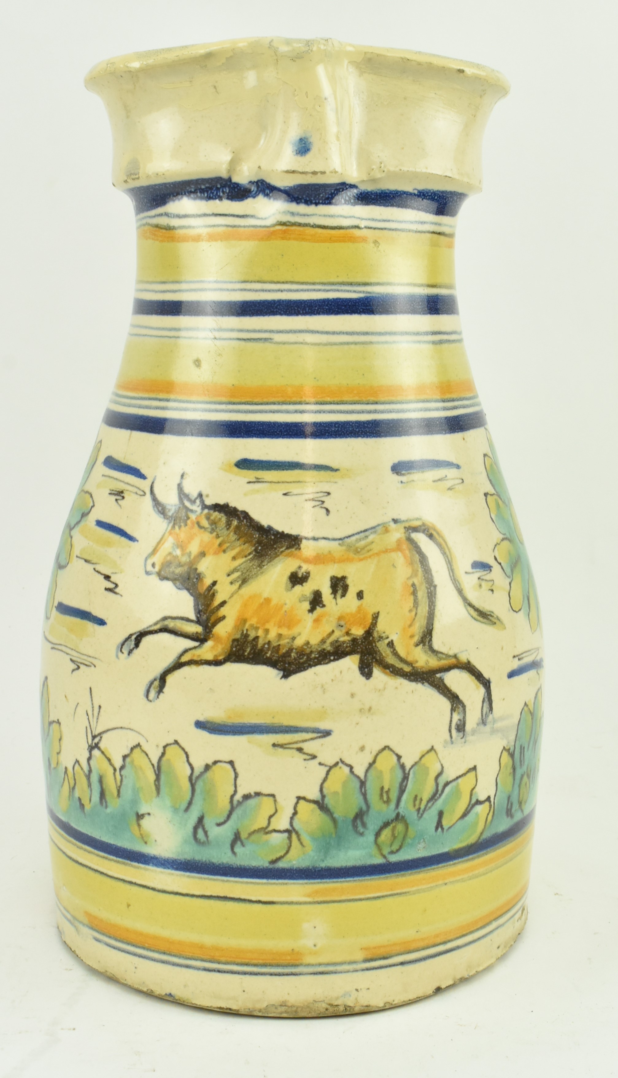 SPANISH 19TH CENTURY MAJOLICA STONEWARE JUG WITH COW DESIGN - Image 2 of 5