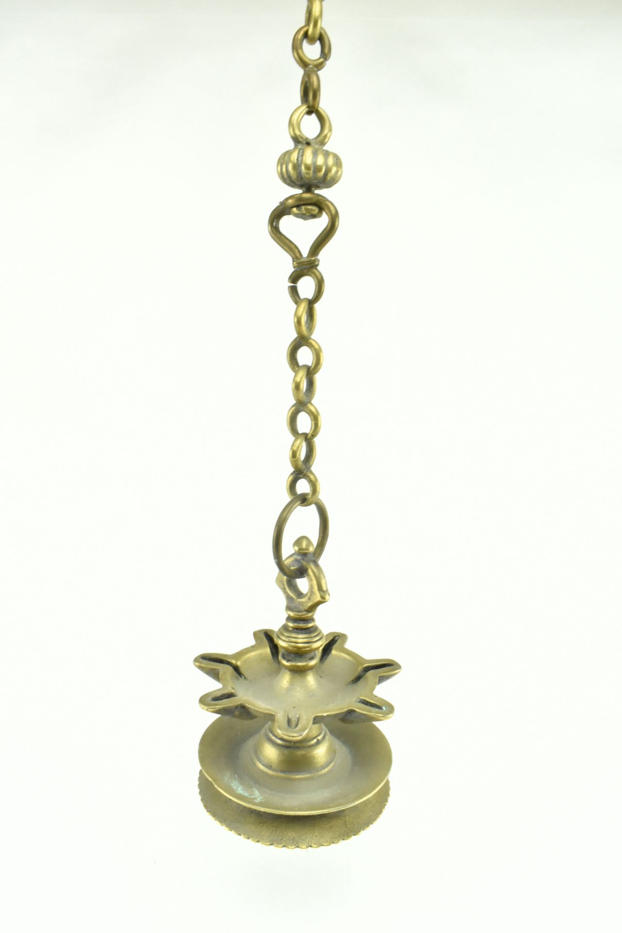 19TH CENTURY SOUTH EAST ASIAN HANGING BRASS OIL LAMP