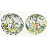 TWO SPANISH MAJOLICA TALAVERA WALL PLATES FEATURING RIDERS