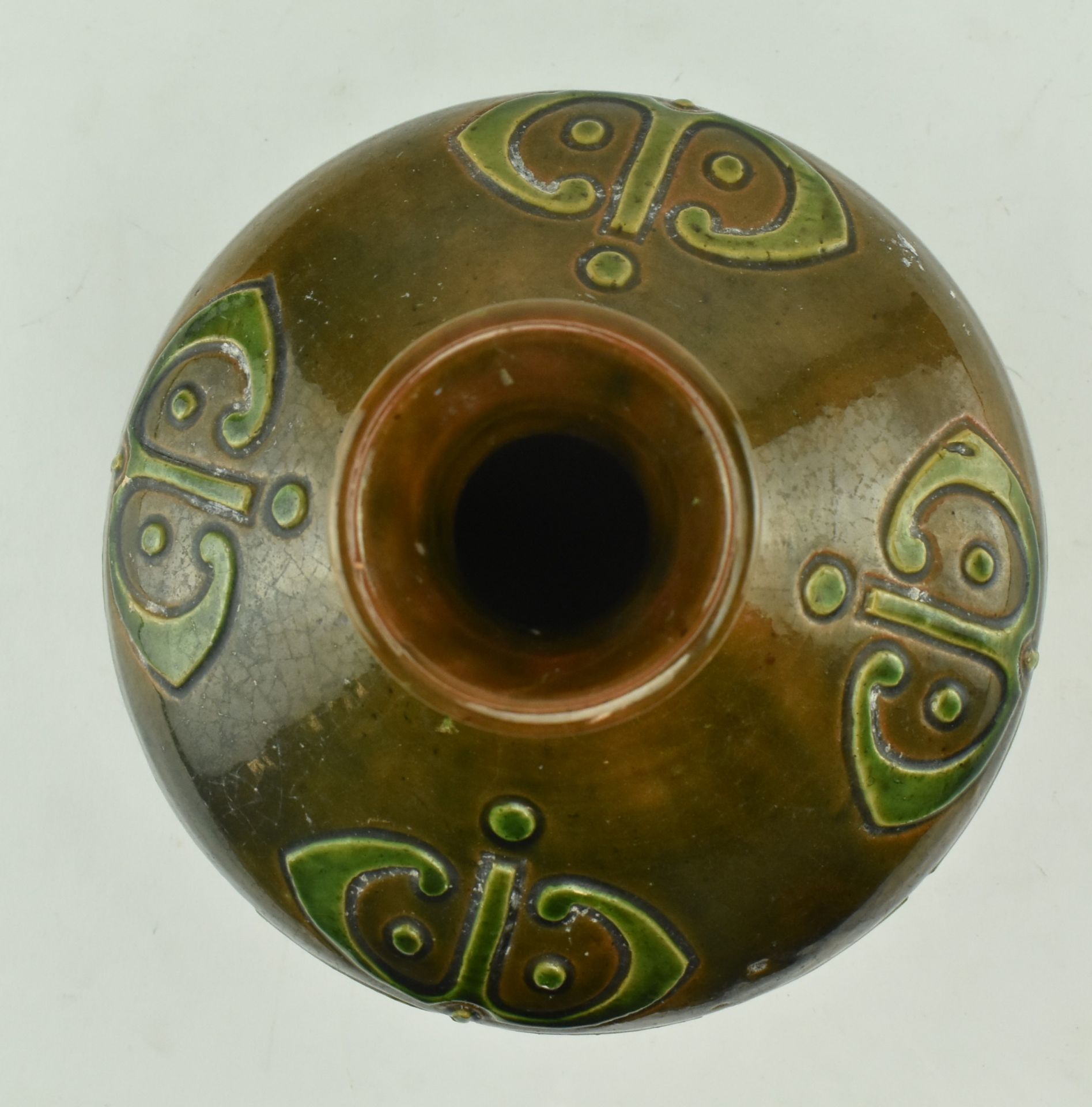 CONTINENTAL GREEN AND BROWN GLAZED POTTERY WITH RELIEF MOTIF - Image 3 of 5