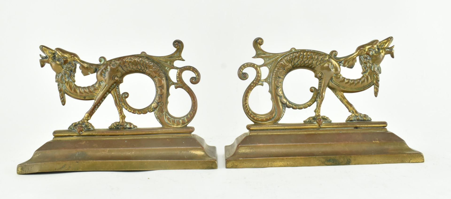 PAIR OF VICTORIAN BRASS DRAGON FIRE DOGS - Image 2 of 5