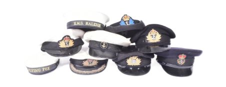 COLLECTION OF ASSORTED ROYAL NAVY PEAKED HAT VISORS