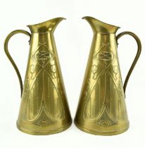 PAIR OF JOSEPH SANKEY & SON ART NOUVEAU BRASS EWER JUGS