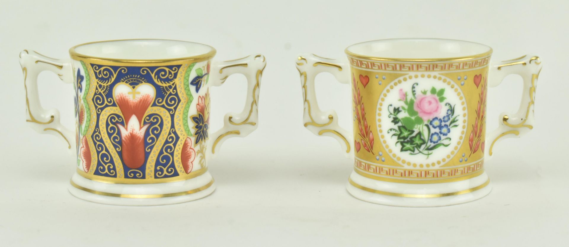 A COLLECTION OF ROYAL CROWN DERBY MINIATURE LOVING CUPS - Image 7 of 8