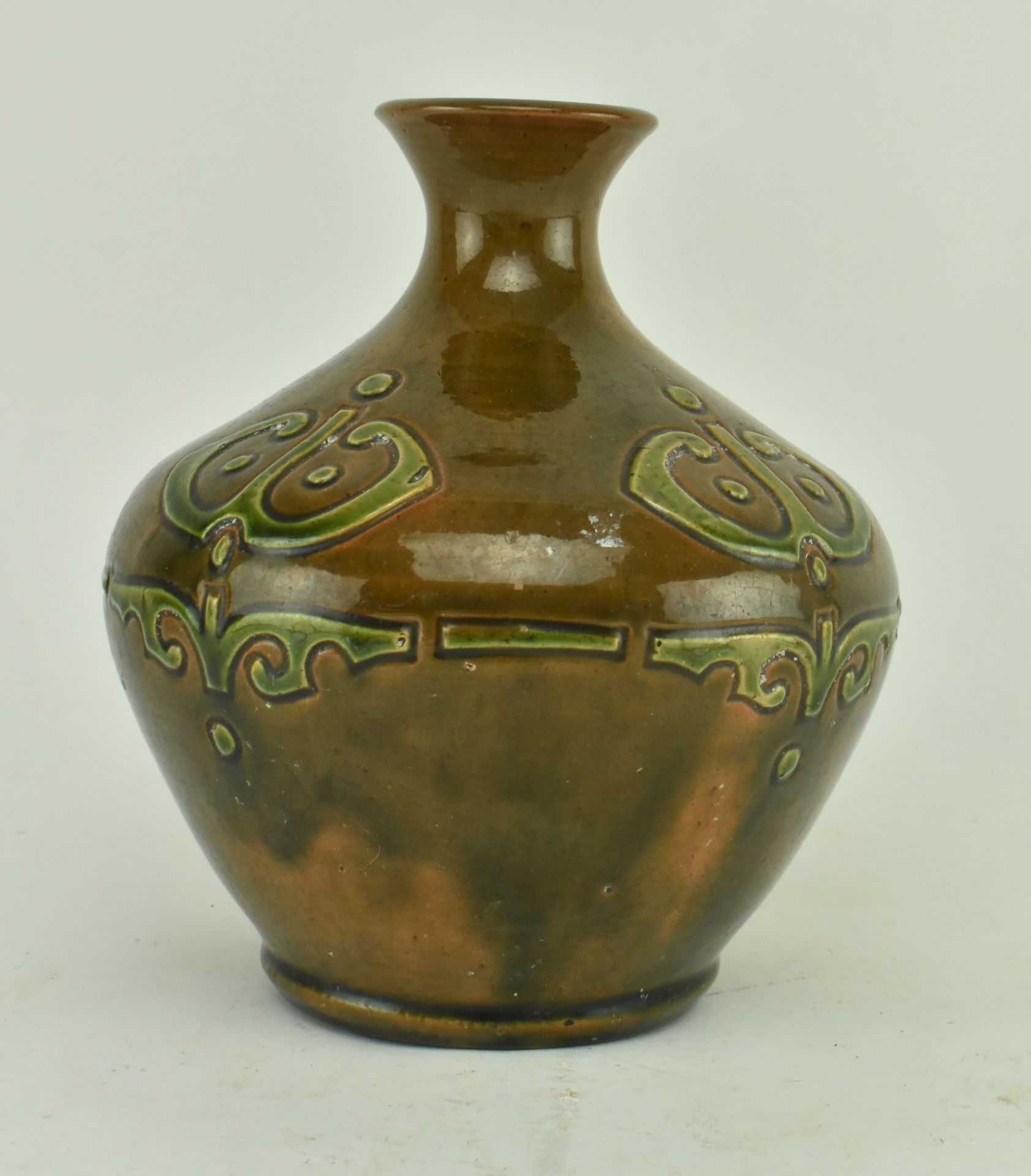 CONTINENTAL GREEN AND BROWN GLAZED POTTERY WITH RELIEF MOTIF - Image 2 of 5