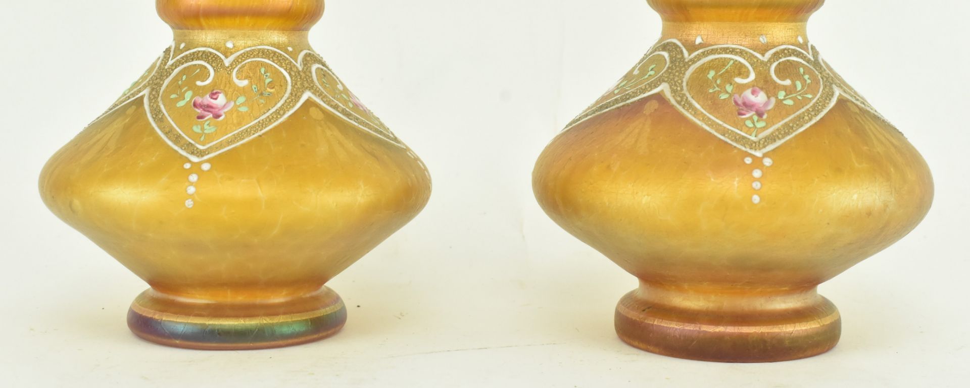 PAIR OF ART NOUVEAU BOHEMIAN LOETZ STYLE ORANGE VASES - Bild 4 aus 5