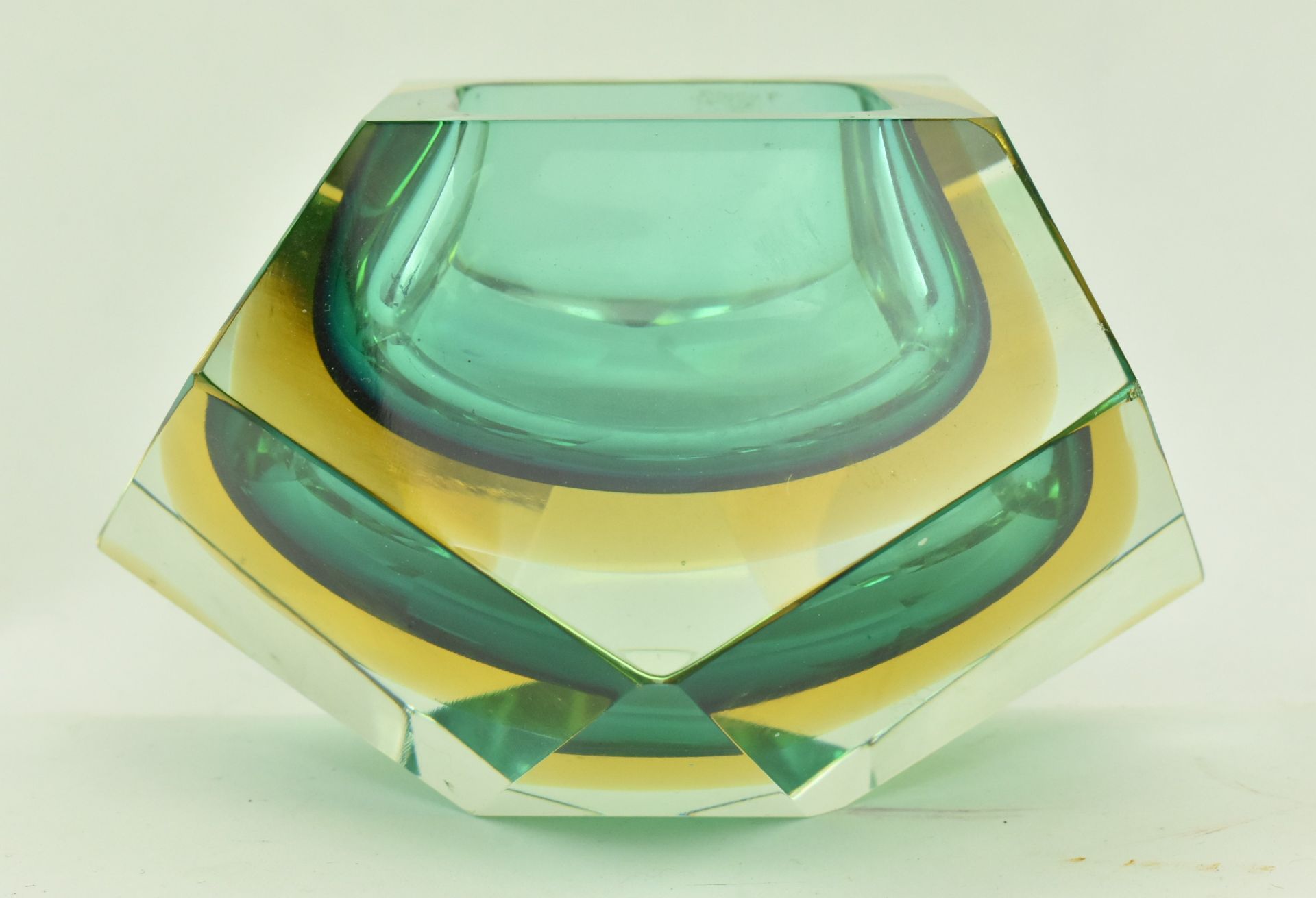 MURANO SOMMERSO - TWO GREEN & YELLOW FACETED GLASS VASES - Image 6 of 9