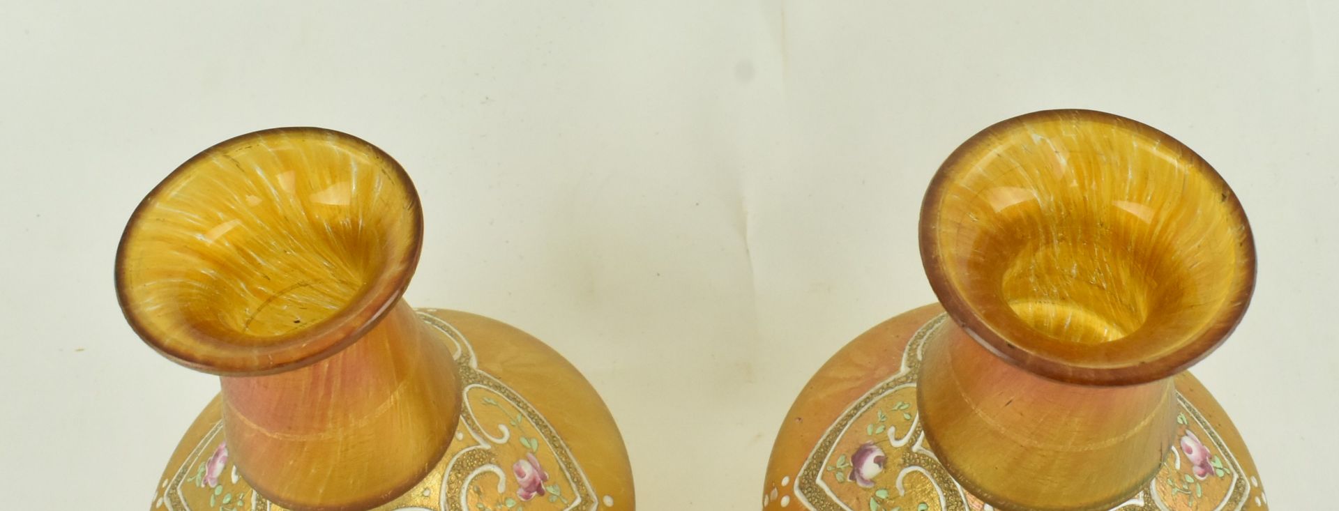 PAIR OF ART NOUVEAU BOHEMIAN LOETZ STYLE ORANGE VASES - Bild 2 aus 5