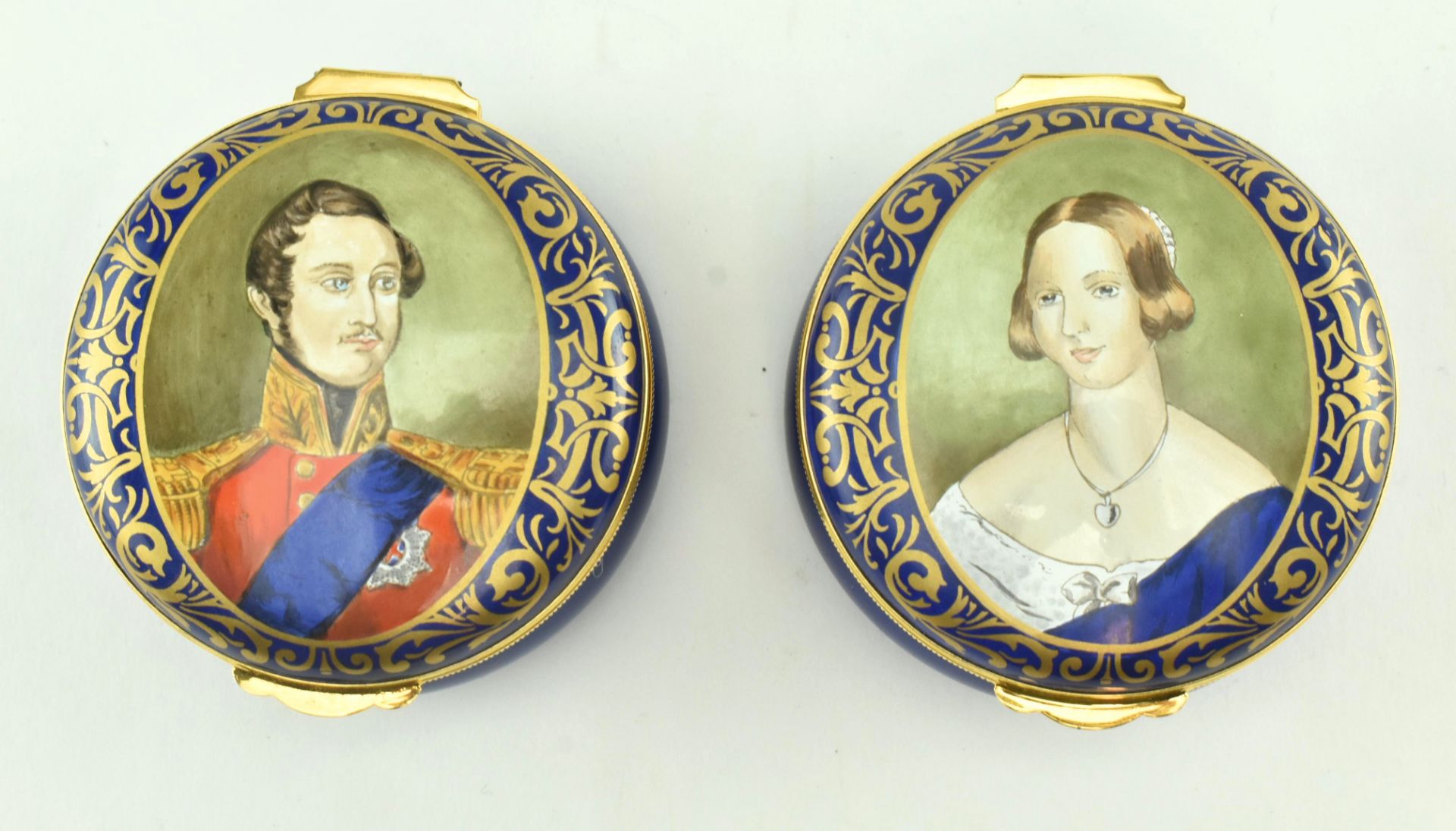 TWO ROYAL CROWN DERBY VICTORIA AND ALBERT ENAMEL BOXES