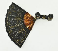 PAIR OF TORTOISESHELL OPERA GLASSES & HAND FAN BY VICKERY