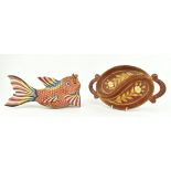 TWO VINTAGE HAND PAINTED DECORATIVE PIECES, FISH & TRINKET DISH