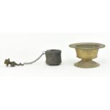 INDIAN METAL OFFERINGS BOWL & TIBETAN LIDDED POWDER POT