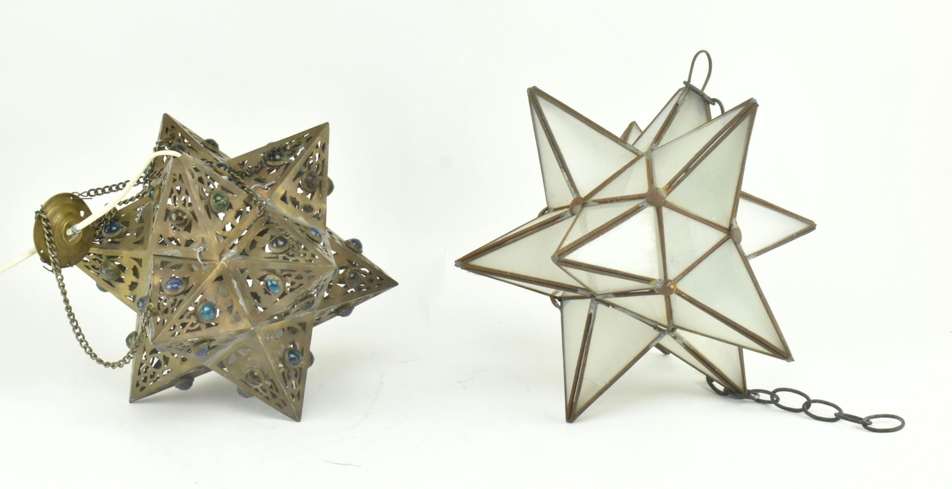 TWO VINTAGE STAR SHAPED MOROCCAN / INDIAN HANGING LIGHTS
