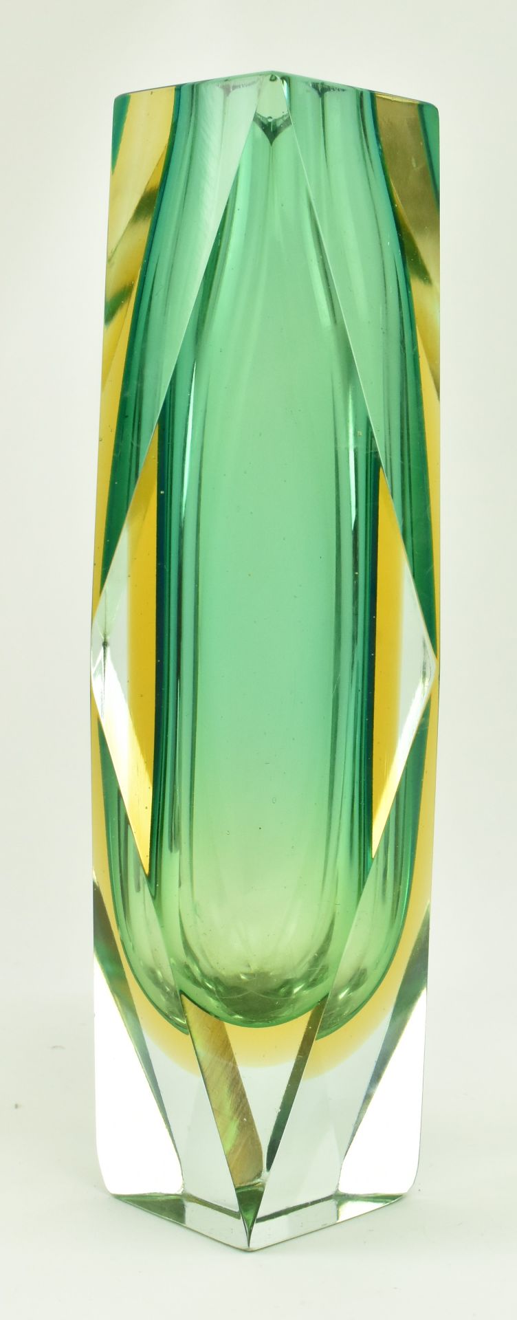 MURANO SOMMERSO - TWO GREEN & YELLOW FACETED GLASS VASES - Image 5 of 9