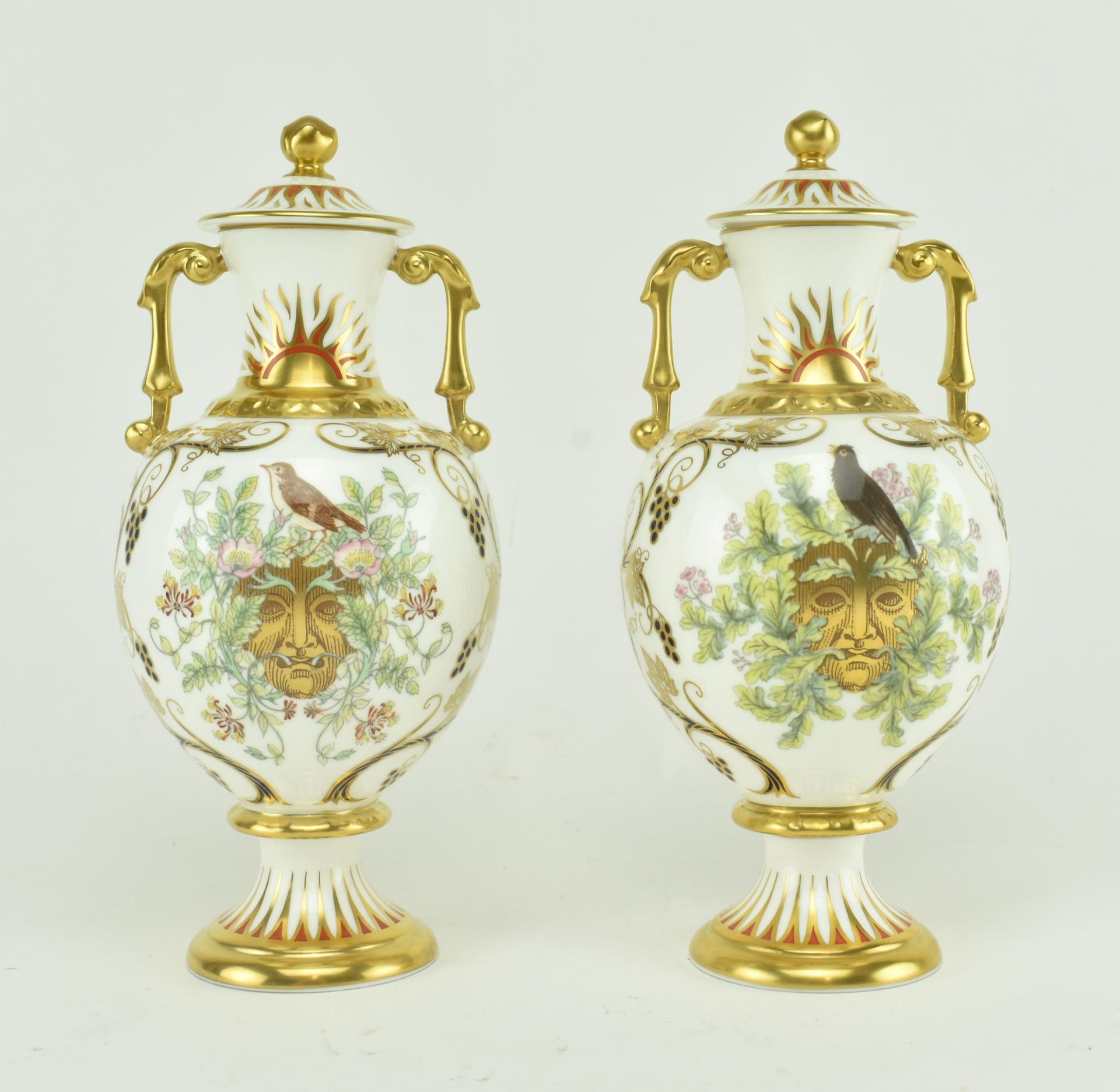 PAIR OF CONTEMPORARY ROYAL CROWN DERBY URNS / VASES - Image 2 of 7