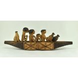 AFRICAN TRIBAL CARVED WOODEN SHIP WITH PEG SAILORS