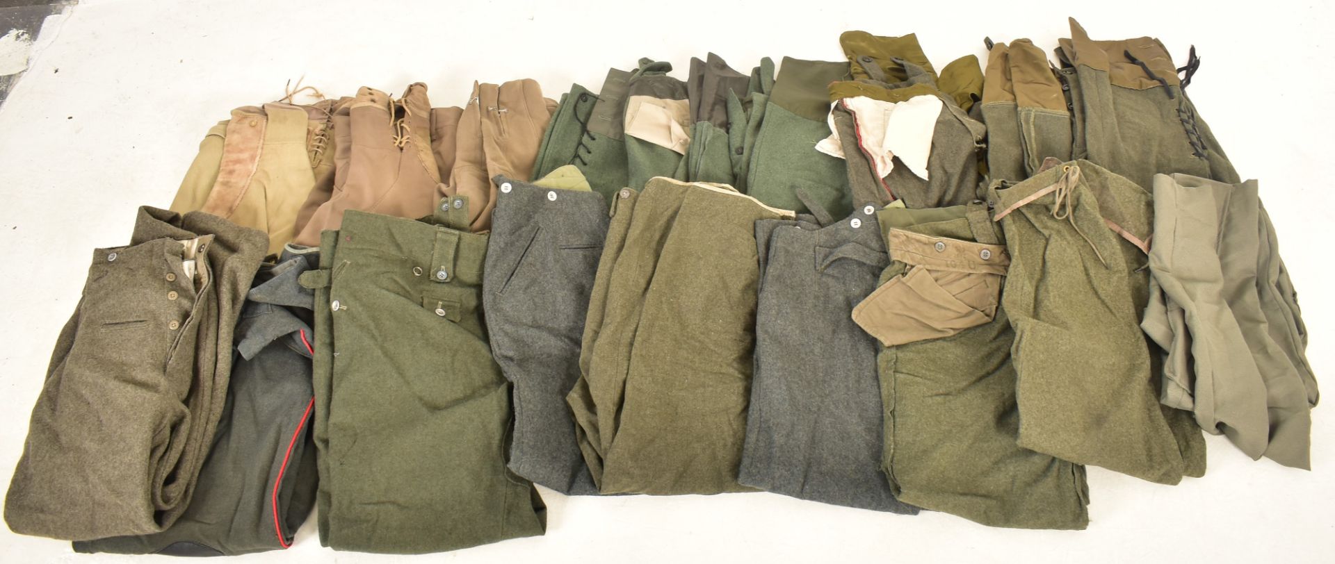 LARGE COLLECTION OF RE-ENACTMENT WWII UNIFORM TROUSERS