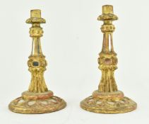 TWO INDIAN STYLE MIRRORED AND GILT WOOD CANDLESTICK HOLDERS