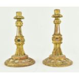 TWO INDIAN STYLE MIRRORED AND GILT WOOD CANDLESTICK HOLDERS