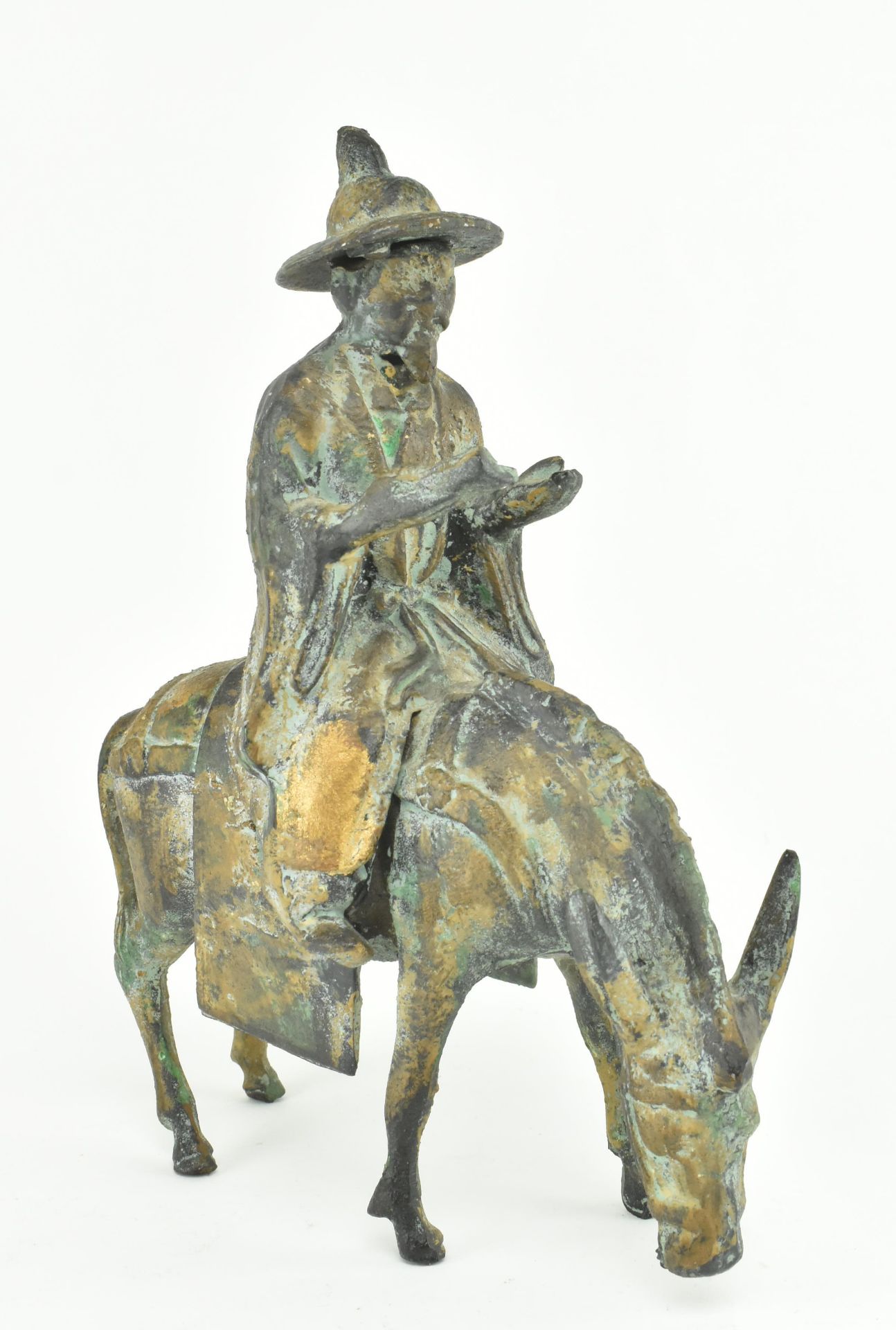 20TH CENTURY CHINESE CAST IRON WISE MAN RIDING HORSE