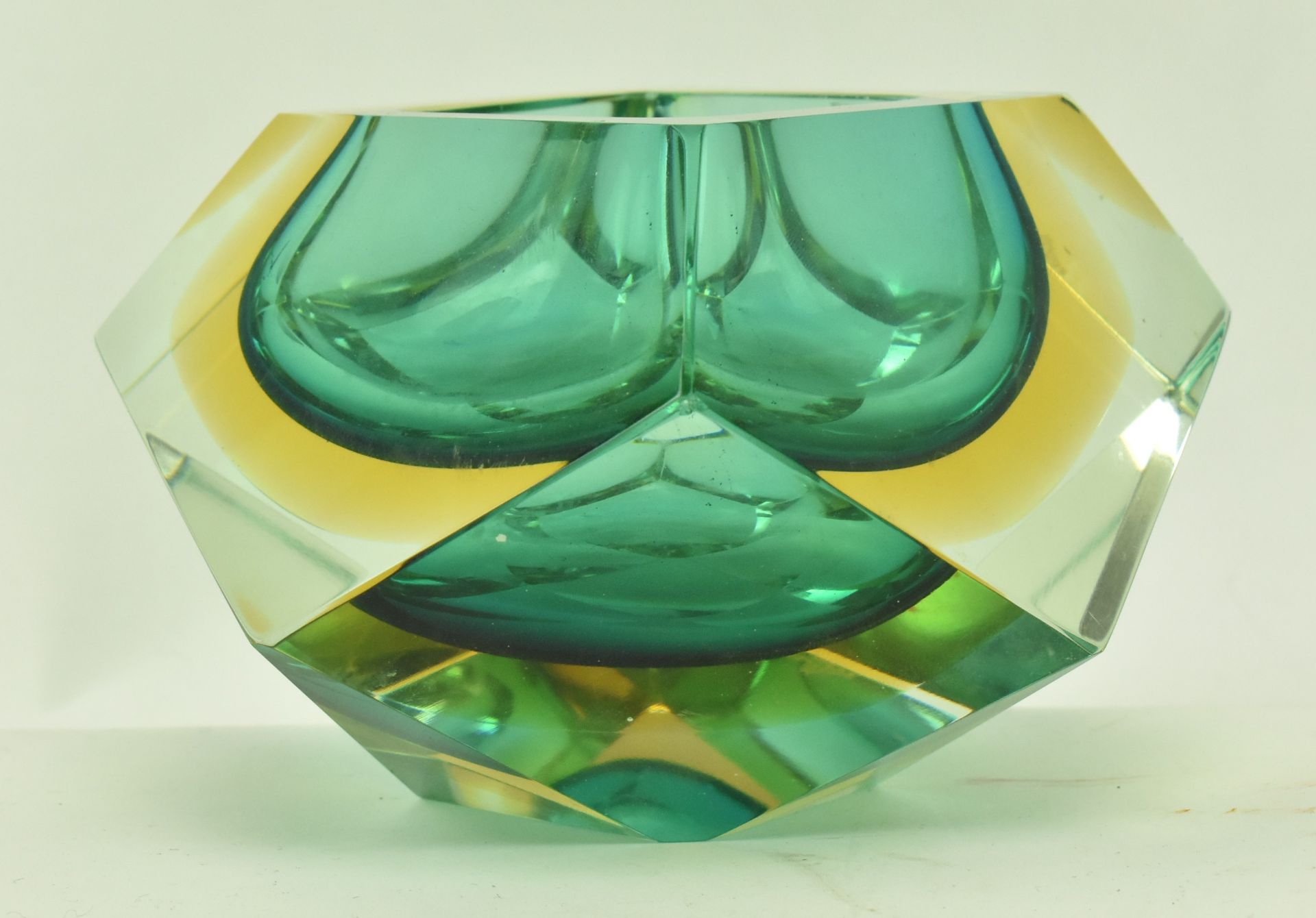 MURANO SOMMERSO - TWO GREEN & YELLOW FACETED GLASS VASES - Image 9 of 9