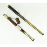 TWO 19TH CENTURY BRASS & LEATHER CASED TELESCOPES