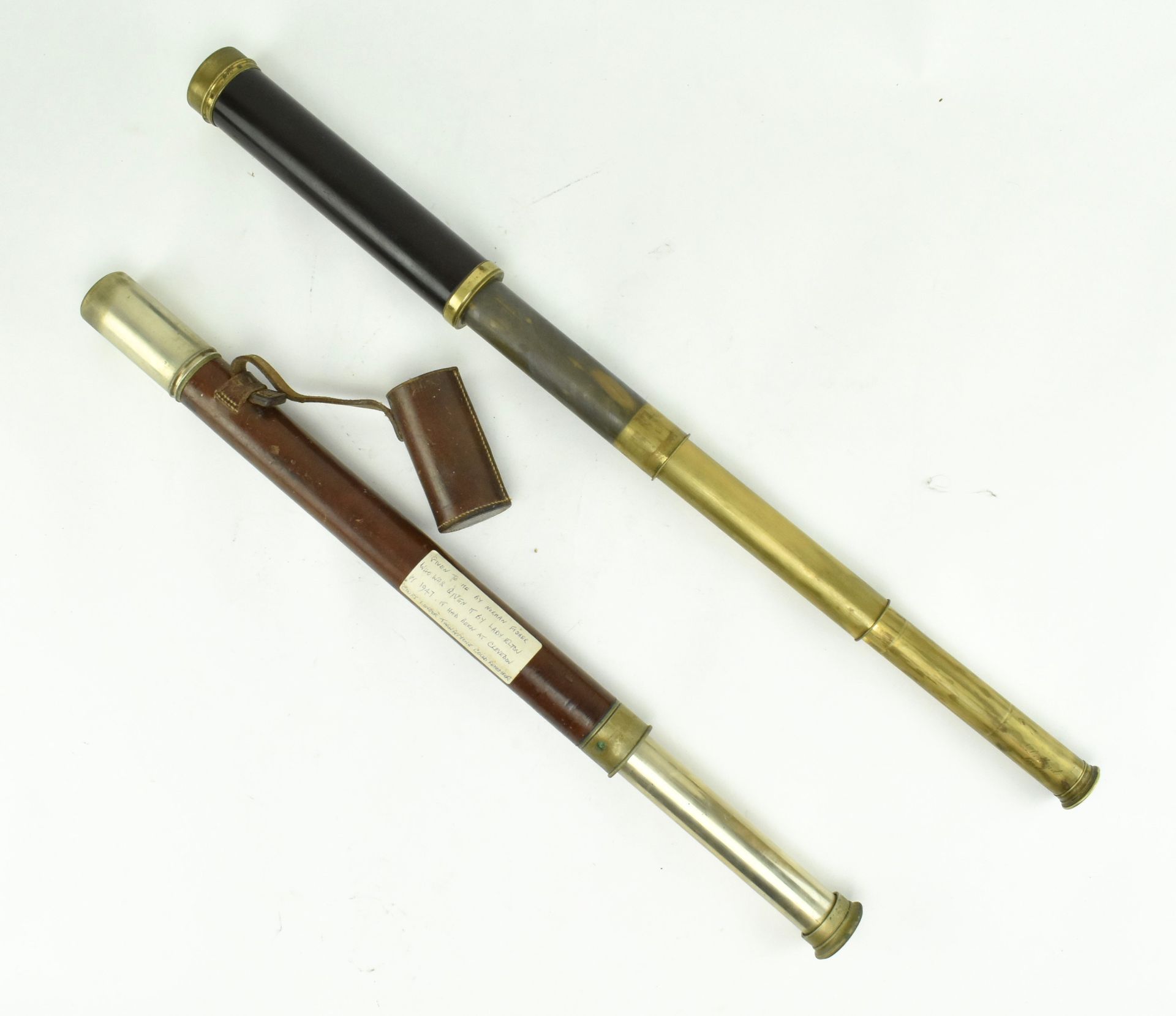 TWO 19TH CENTURY BRASS & LEATHER CASED TELESCOPES