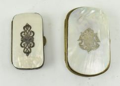 TWO MOTHER OF PEARL AND SILVER MATCHSTICK CASES
