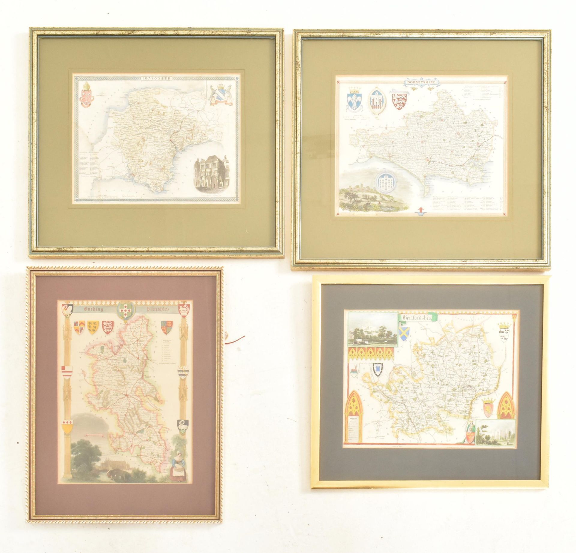 FOUR VICTORIAN HAND COLOURED ENGRAVED MAPS OF ENGLAND