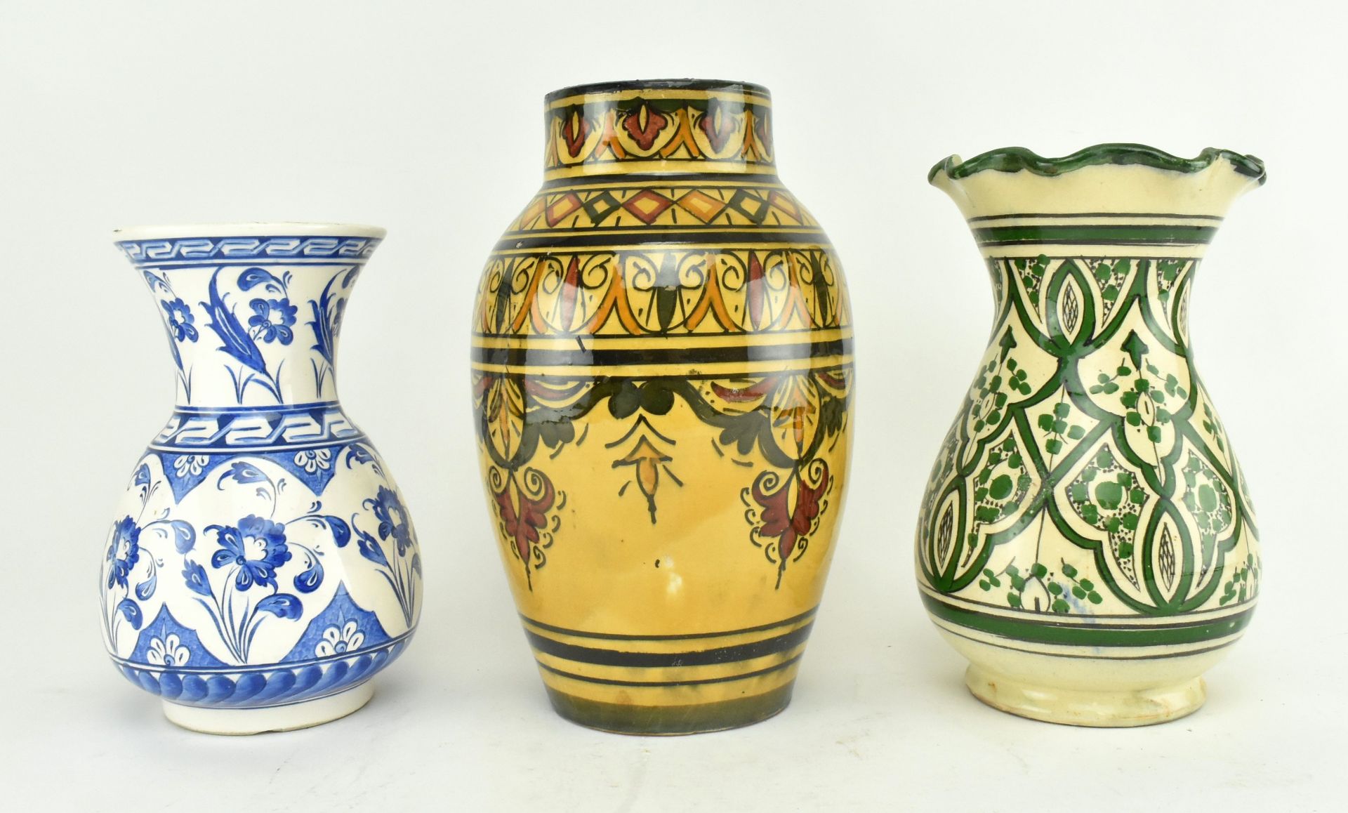 THREE ARABIC SOUVENIR CERAMIC STUDIO VASES, ALL SIGNED