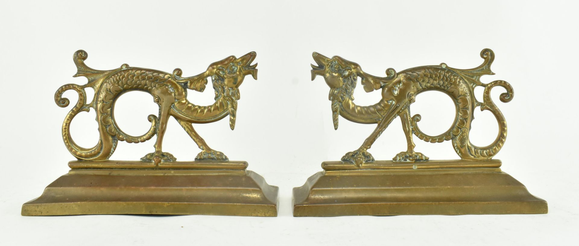 PAIR OF VICTORIAN BRASS DRAGON FIRE DOGS