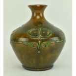 CONTINENTAL GREEN AND BROWN GLAZED POTTERY WITH RELIEF MOTIF