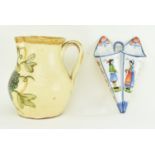 VINTAGE FRENCH FAIENCE WALL POCKET & A CONTINENTAL PITCHER