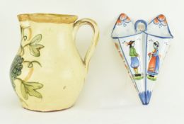 VINTAGE FRENCH FAIENCE WALL POCKET & A CONTINENTAL PITCHER