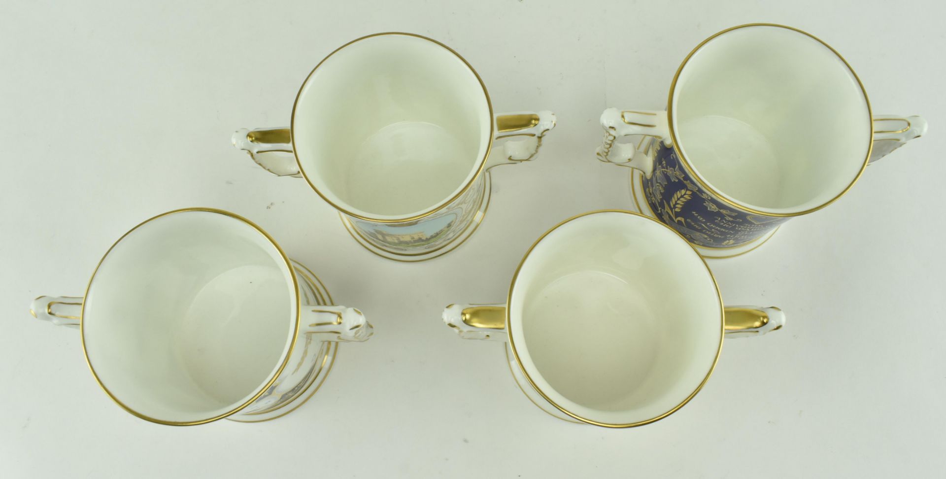 FOUR ROYAL CROWN DERBY BONE CHINA TWIN-HANDLED LOVING CUPS - Image 7 of 8