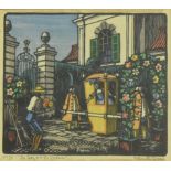 KENNETH BROAD - THE LADY AND THE GARDENER - WOODBLOCK PRINT