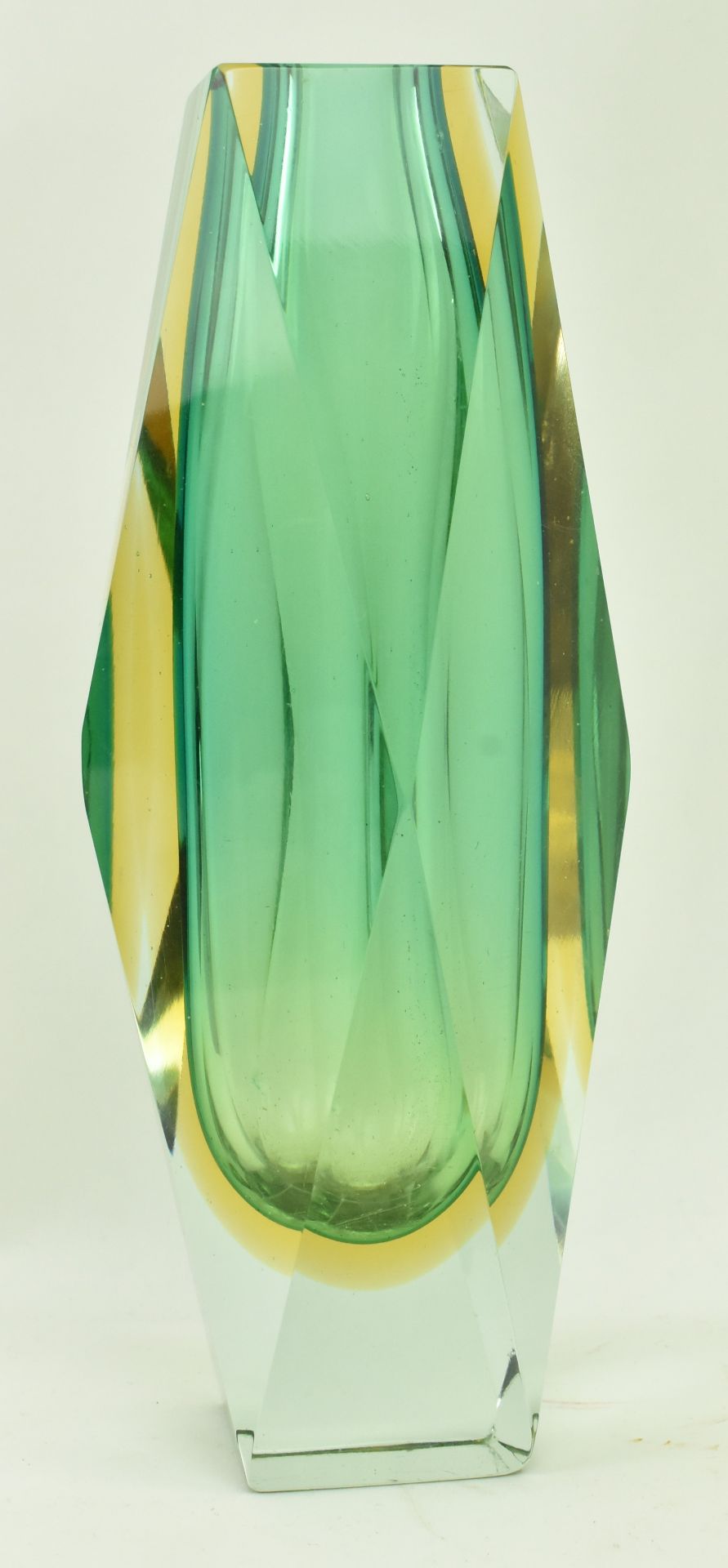 MURANO SOMMERSO - TWO GREEN & YELLOW FACETED GLASS VASES - Image 2 of 9