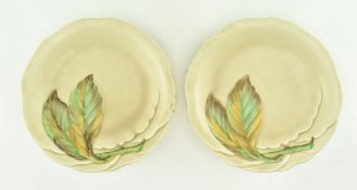 CLARICE CLIFF - PAIR OF 1930S AUTUMN LEAF PLATES FOR WILKINSONS