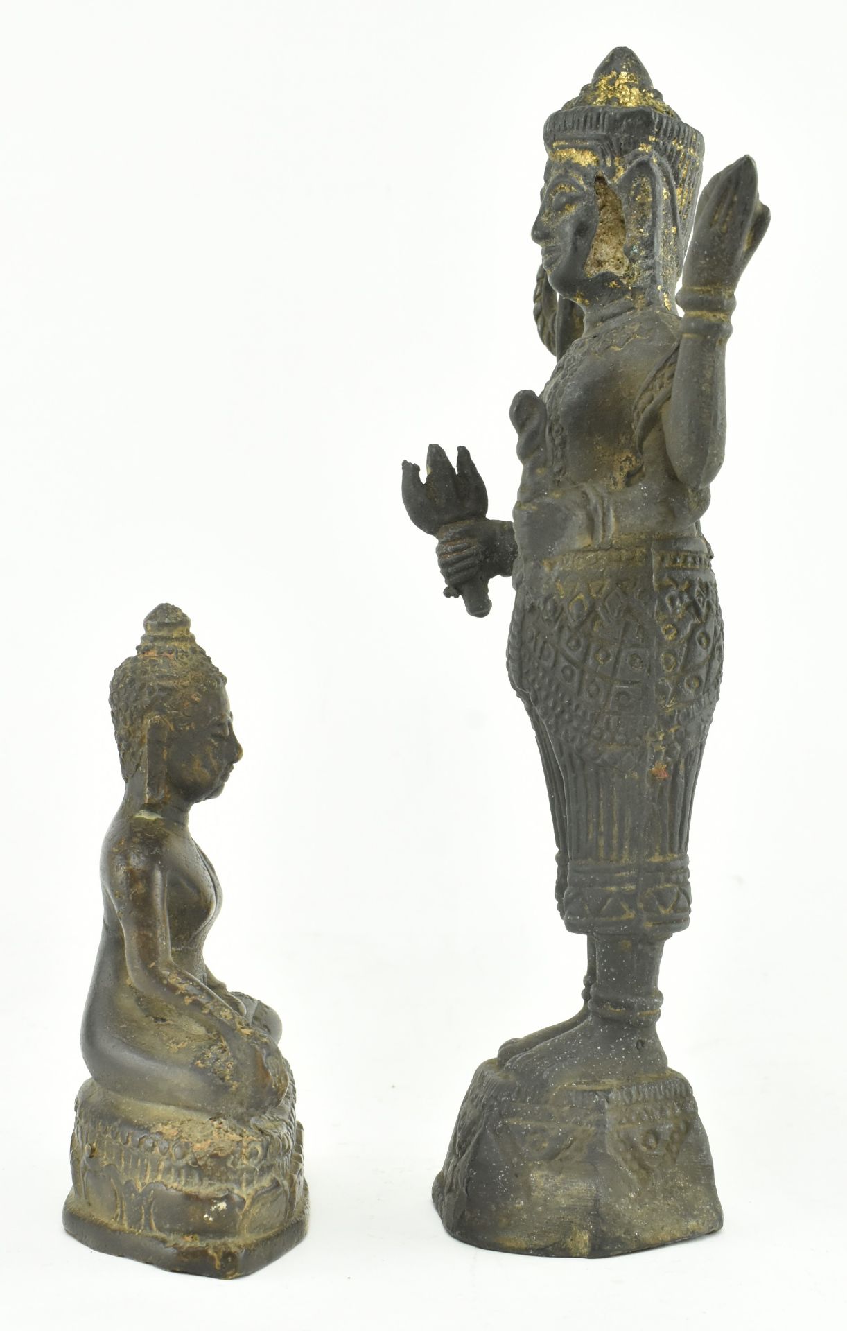 TWO 20TH CENTURY SOUTH EAST ASIAN BRONZE RELIGIOUS FIGURINES - Image 4 of 5