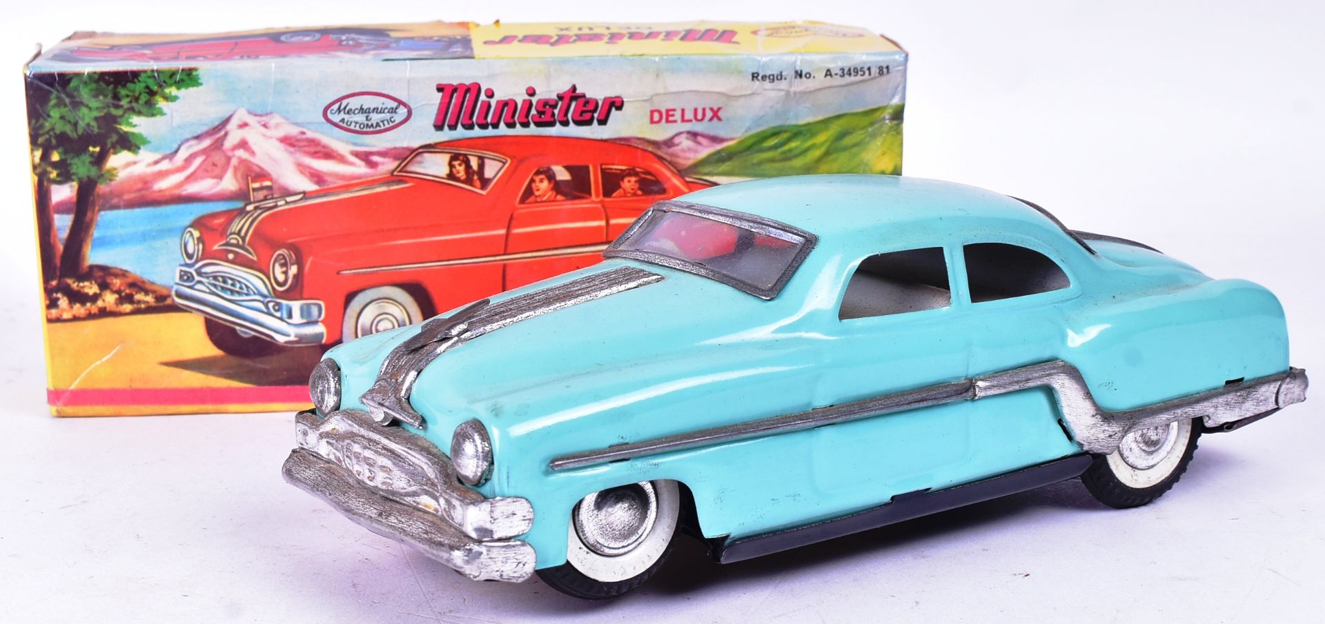 TINPLATE TOYS - X3 VINTAGE MINISTER DELUX TINPLATE TOY CARS - Image 2 of 5