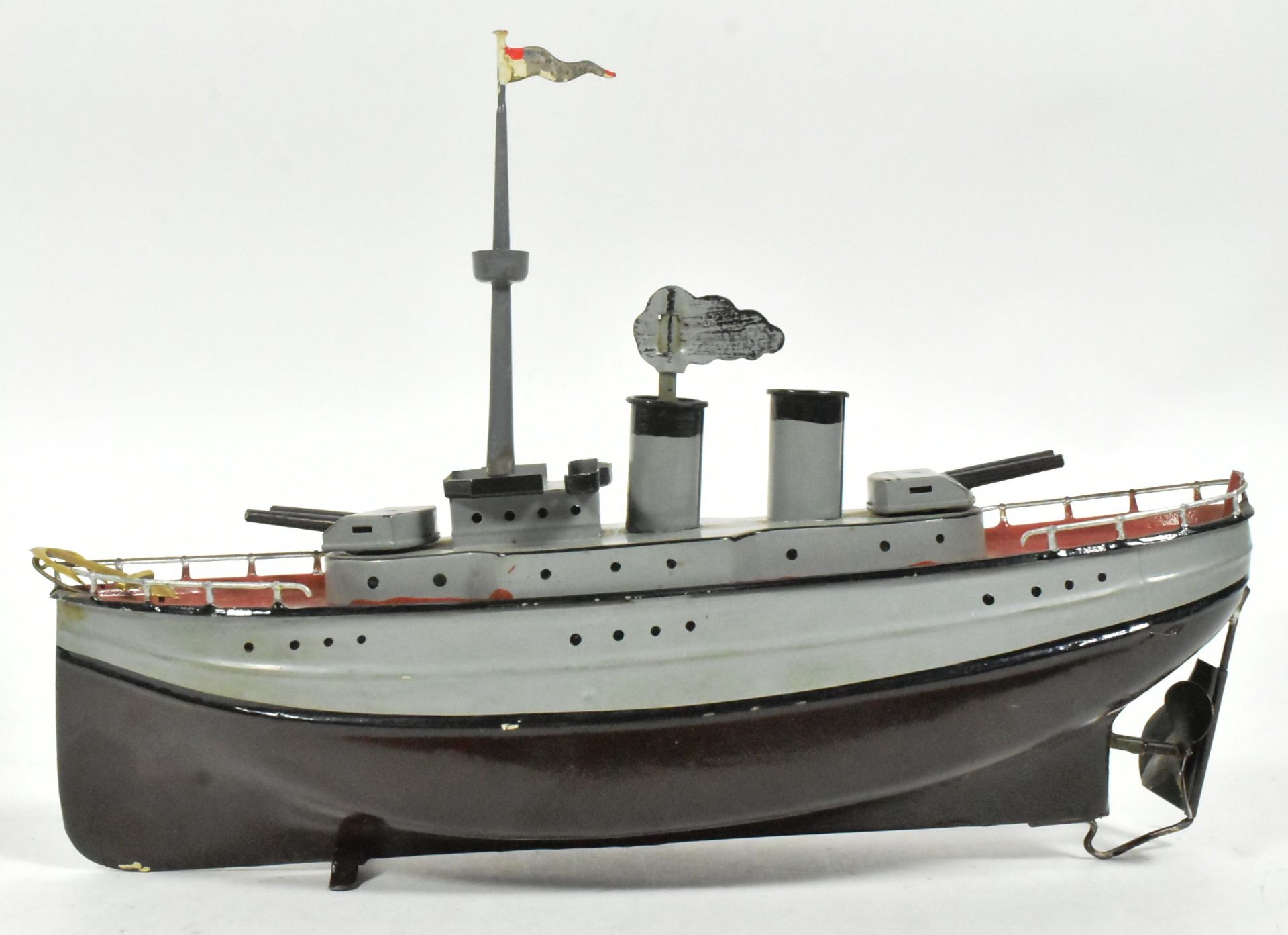 TINPLATE TOYS - VINTAGE FLEISCHMANN TINPLATE CLOCKWORK WARSHIP - Bild 2 aus 5