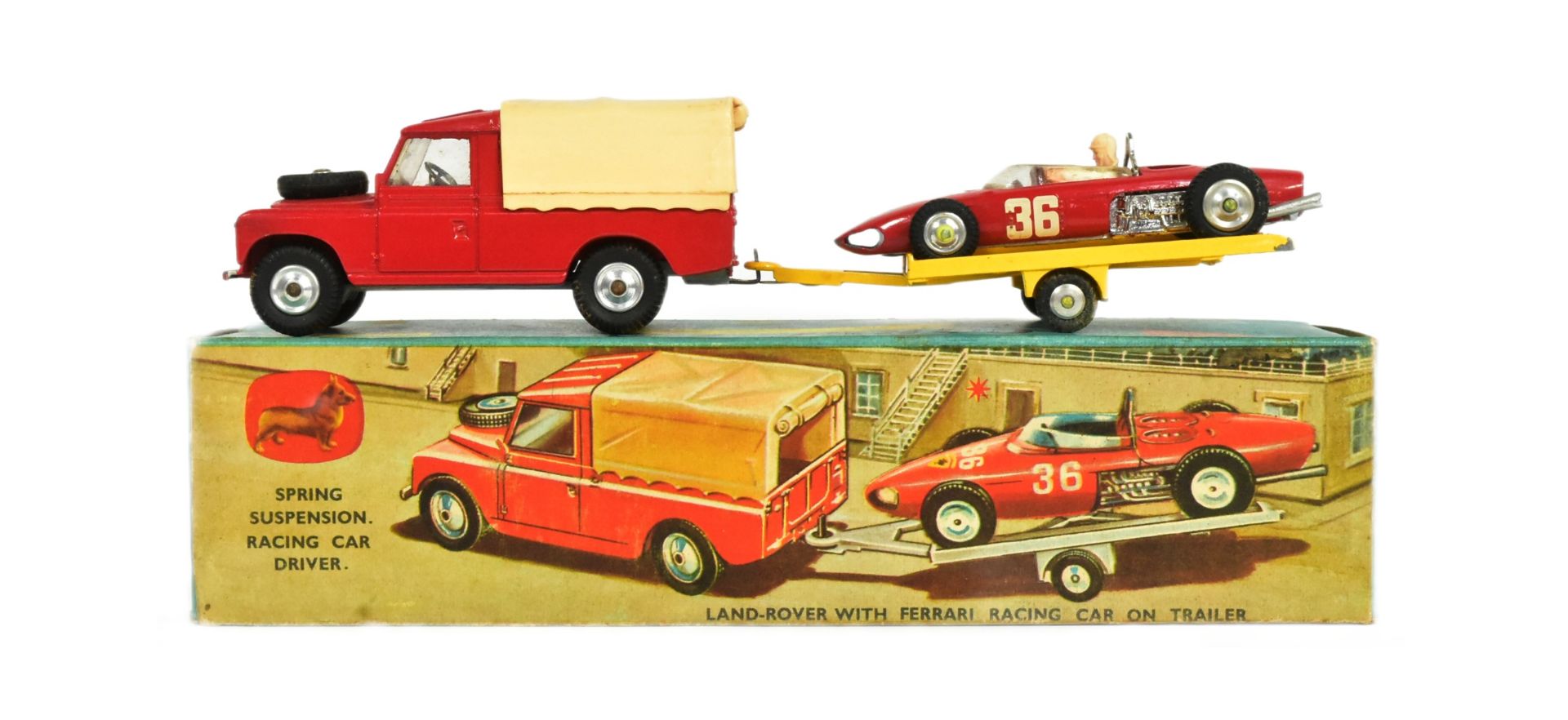 DIECAST - VINTAGE CORGI GIFT SET - LANDROVER WITH FERRARI RACING CAR