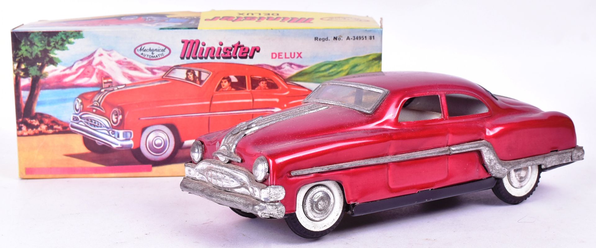 TINPLATE TOYS - X3 VINTAGE MINISTER DELUX TINPLATE TOY CARS - Image 4 of 5