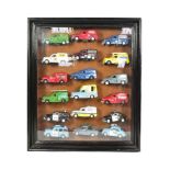 DIECAST - FRAMED DISPLAY OF DIECAST MODEL MORRIS MINOR CARS