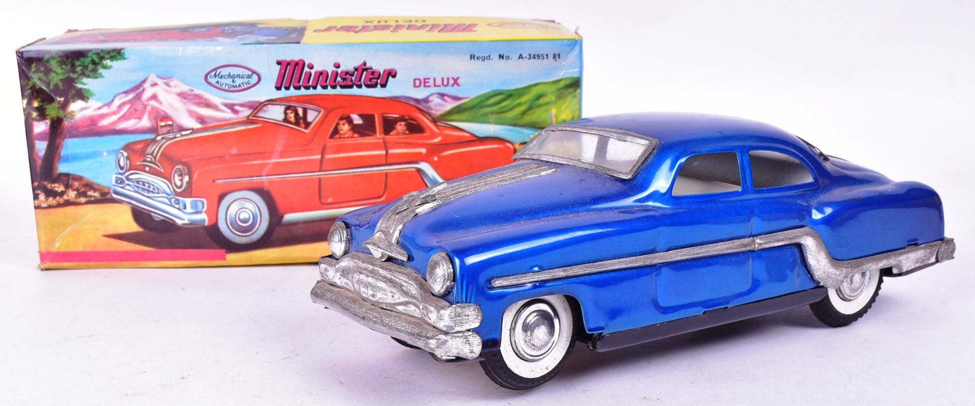 TINPLATE TOYS - X3 VINTAGE MINISTER DELUX TINPLATE TOY CARS - Image 3 of 5